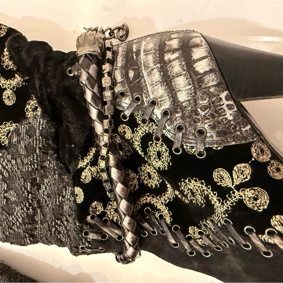 El Dante’s Handmade Leather Tall Boots, Mixed Media, Patchwork, Bohemian, Moto - Picture 11 of 13